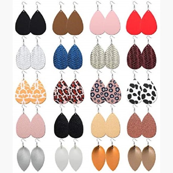 20 Pairs of Tear Drop Faux Leather Earrings - Picture 2 of 4